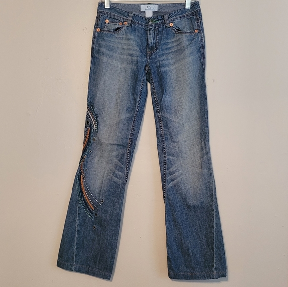 Armani Exchange Jean Embroidered Flare Jeans - Picture 1 of 14